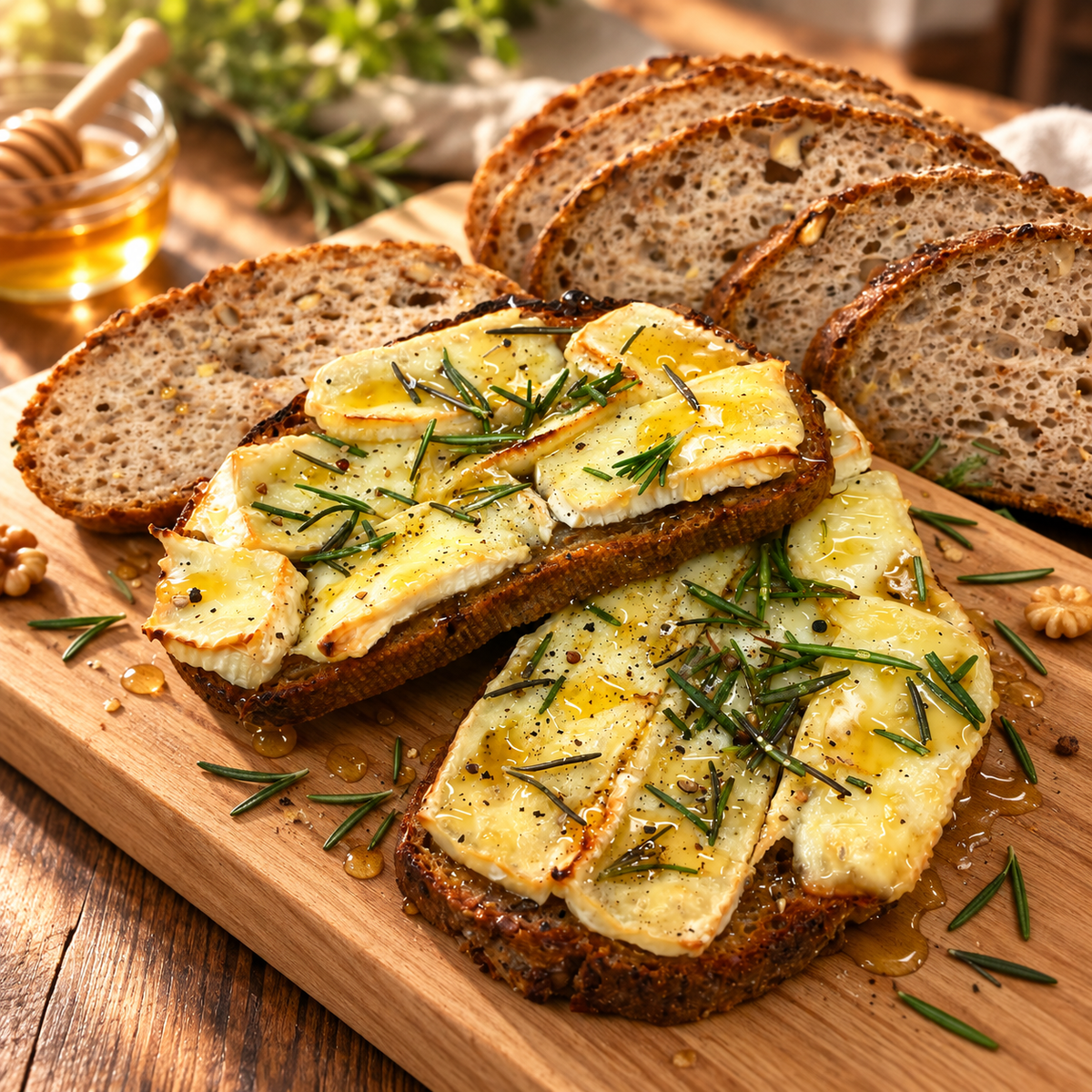 Apple & Walnut Toast with Brie, Honey and Rosemary